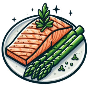 salmon and asparagus on a plate