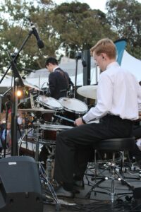 music student at the drums